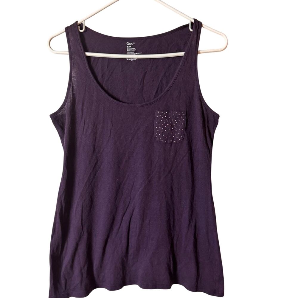 Gap Sleeveless Purple & Glitter Embellished Pocket  Tank Top Sz S